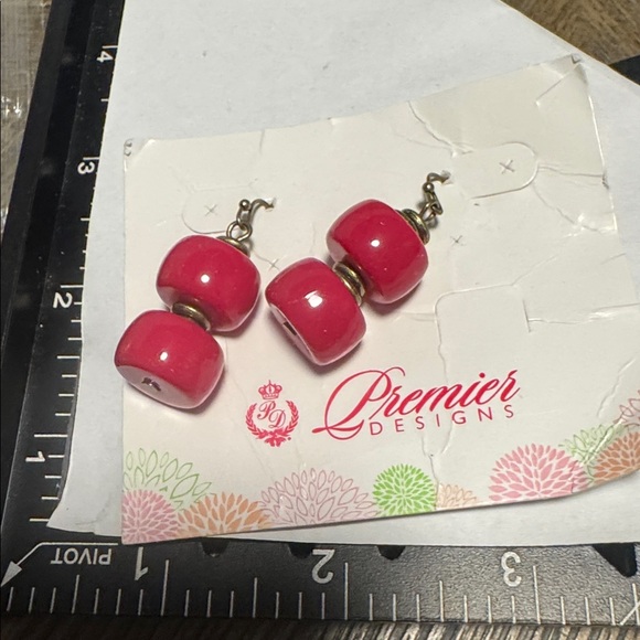 Premier Designs Bright Red Double Bead Drop Earrings (BR7776) - Picture 4 of 4